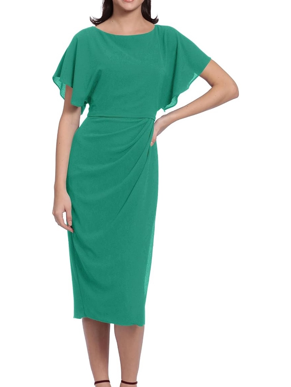 Maggy London Elegant Green Midi Dress with Flutter Sleeves